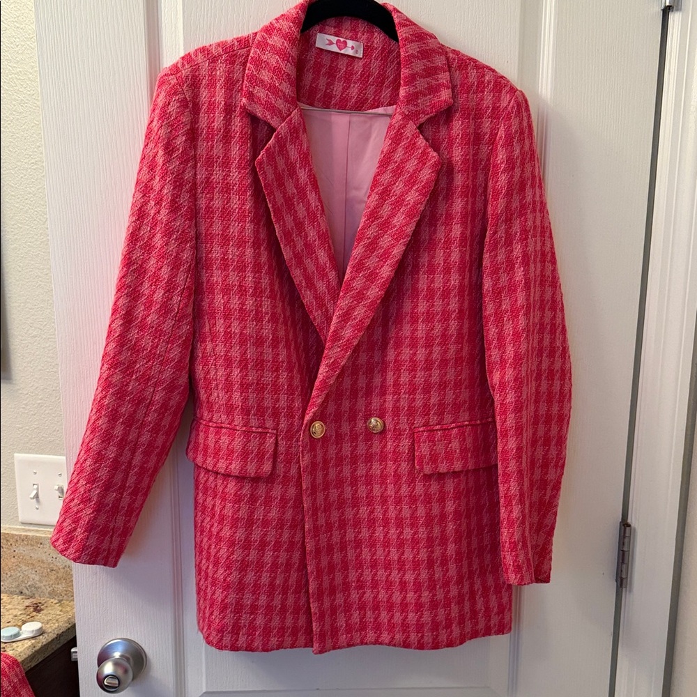 Buddy Love Red and Pink Houndstooth Blazer
